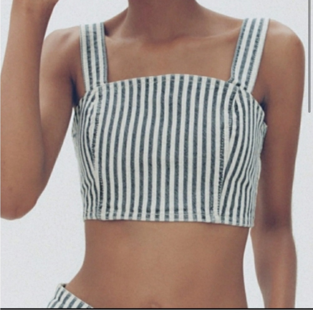 BLOGGERS’ FAVE! SOLDOUT NWT ZARA Striped Denim Bustier Corset Crop Top Tank, L